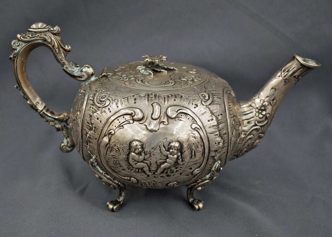 18th/19th Century Continental Silver Teapot w/Putti, (1 of 5)