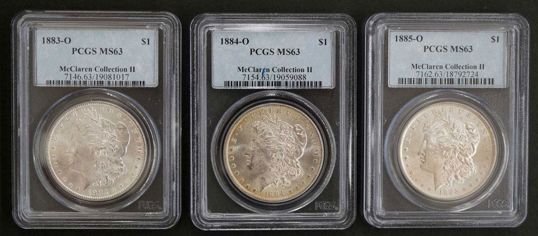 1883-1885 O Three Coin Set of Morgan Dollars. McClaren (1 of 2)