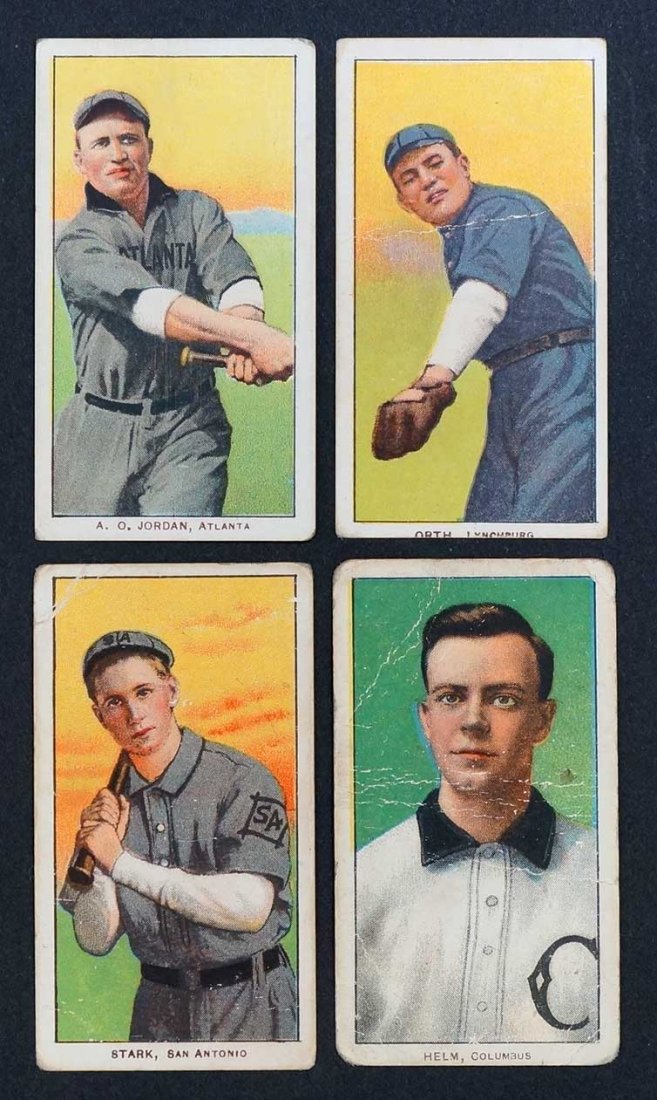 1909-11 T206 White Border Southern League Cards, Old: 1909-11 T206 White Border Southern League Cards, Old Mill Back. Helm, Orth, Jordan, Fair to Good condition. Provenance: Current owners granfather presented this to his father as part of a large collec