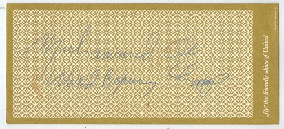 Muhammad Ali Signed United Airlines Menu. 4'' x 9'', (1 of 1)