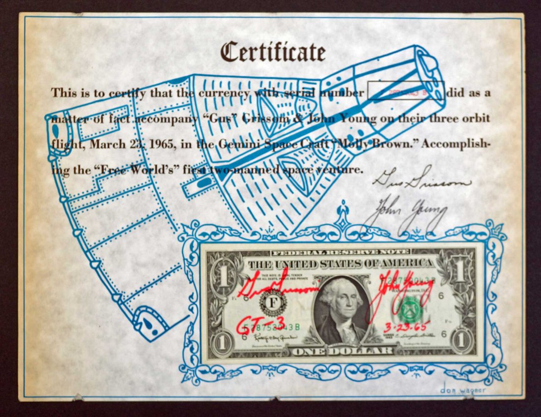Gemini (Molly Brown) Flown Crew Signed One-Dollar Bill (1 of 3)