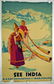 See India Travel Poster, circa 1950's. 39.75'' x 25'', - 2