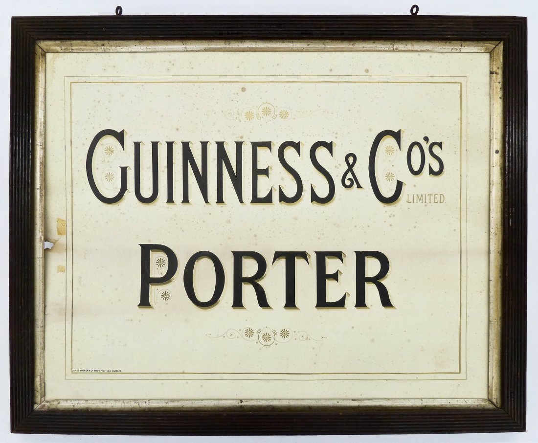Antique Guinness & Co's Limited Porter Paper Sign: Antique Guinness & Co's Limited Porter Paper Sign 21.5''x26.5'' Framed. Antique lithograph print by James Walker & Co. Color Printers Dublin. Housed in original victorian frame. Scattered foxing and 1