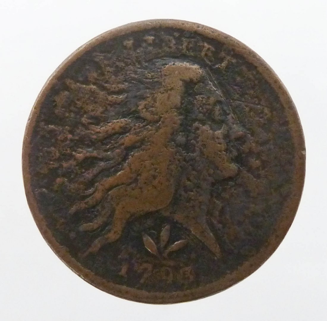 US 1793 Flowing Hair Wreath Reverse Copper Cent. Vine: US 1793 Flowing Hair Wreath Reverse Copper Cent. Vine Bars edge G-VG condition. These coins were found in an old type set album collected in the 1970's and 1980's. Estate fresh and guaranteed authenti