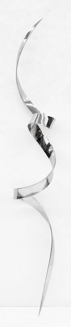 Elijah David Herschler (b.1940 California) ''Double: Elijah David Herschler (b.1940 California) ''Double Pirouette'' Stainless Steel Sculpture 54''x8''. Suspended hanging kinetic sculpture that is signed on its end. Excellent condition.