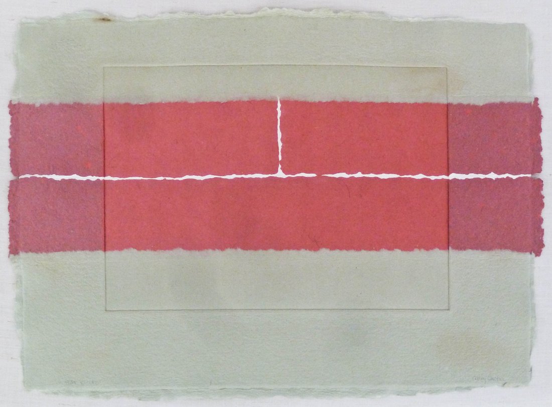 Nancy Genn (b.1929 California) ''Rift Blocks'' 1981: Nancy Genn (b.1929 California) ''Rift Blocks'' 1981 Handmade Paper 20''x28'' Image. Signed l.r. and purchased at Linda Farris Gallery, Seattle. Plexiglass framed with a total size of 27.5''x35.5''. Ov