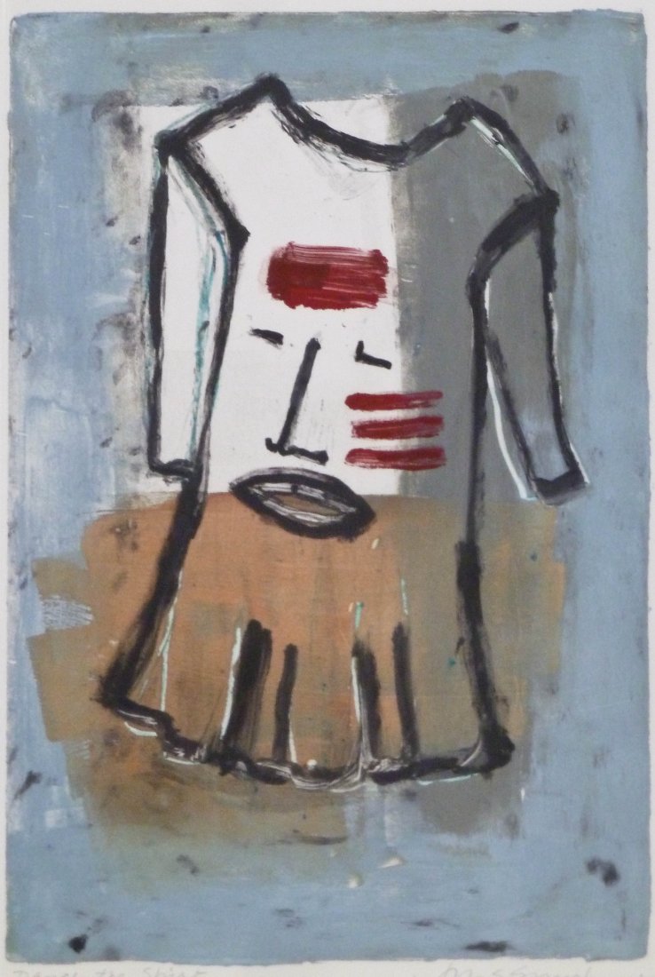 Jaune Quick-To-See Smith (b.1940 New Mexico) ''Dance: Jaune Quick-To-See Smith (b.1940 New Mexico) ''Dance the Shirt'' Color Monotype 18''x12'' Image. Signed and title lower margin. Lewallen Contemporary Gallery, Santa Fe label on verso. Total framed siz