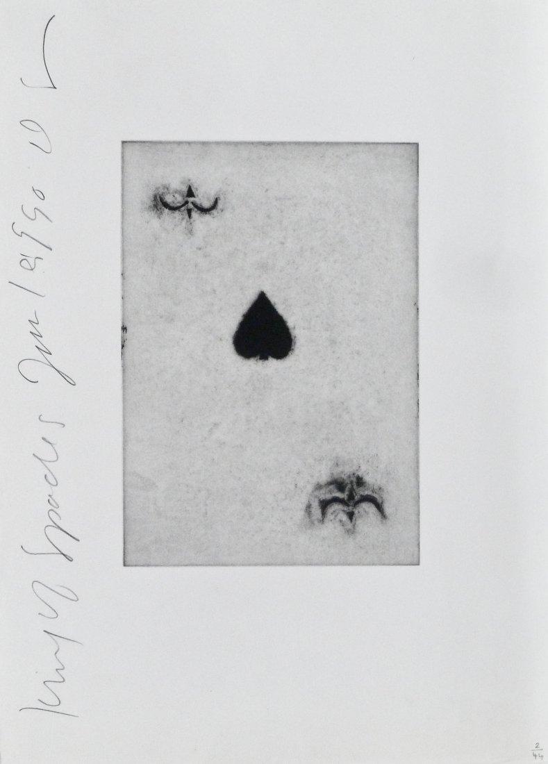 Donald Sultan (b.1951 New York) ''King of Spades'' 1990: Donald Sultan (b.1951 New York) ''King of Spades'' 1990 Aquatint Etching 21''x15'' Sheet. Pencil signed and numbered playing card print, 2 of 44 edition in margin. Greg Kucera Gallery, Seattle label o