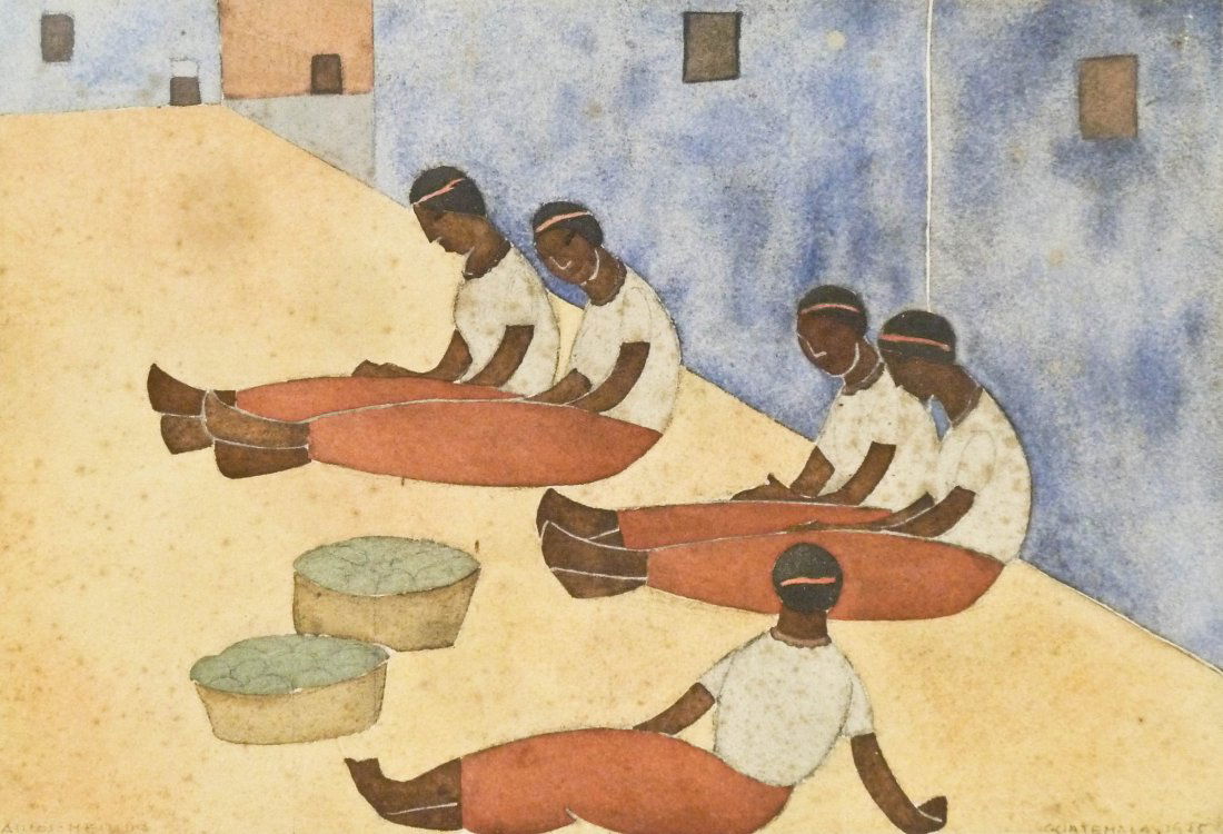 Carlos Merida (1891-1984 Mexican) ''Guatemala 1925'': Carlos Merida (1891-1984 Mexican) ''Guatemala 1925'' Watercolor on Paper 8.5''x12.5'' Image. An early modernist work by this well known Hispanic artist. Signed l.l. corner and titled l.r. corner. Tota