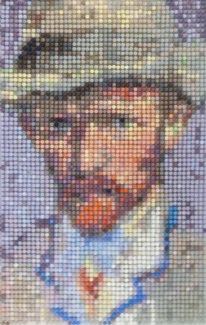 Veruska Vagen (b.1955 Washington) ''Vincent with Gray: Veruska Vagen (b.1955 Washington) ''Vincent with Gray Hat'' Dot-de-Verre Glass Mosaic 9''x6'' Image. An exceptional glass bead portrait of Van Gogh, utilizing color techniques of the pointillist artis