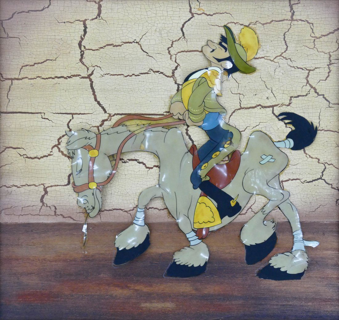 1938 Walt Disney ''Ferdinand the Bull'' Production Cel: 1938 Walt Disney ''Ferdinand the Bull'' Production Cel 8''x8.5'' Image. An early animation cel depicting the matador on horseback. Original certificate from Courvoisier Galleries, San Francisco on ver