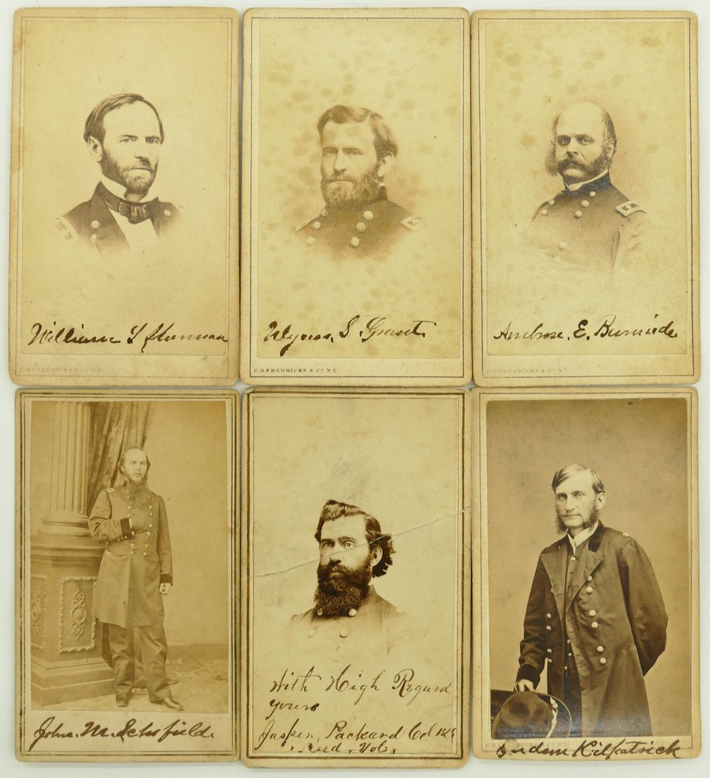 6pc Antique Civil War General CDV Photographs. Includes: 6pc Antique Civil War General CDV Photographs. Includes Ulysses S. Grant, Hugh Judson Kilpatrick, John Schofield, Ambrose Burnside, William Sherman, and Honorable Jasper Packard of Indiana. Photos wer