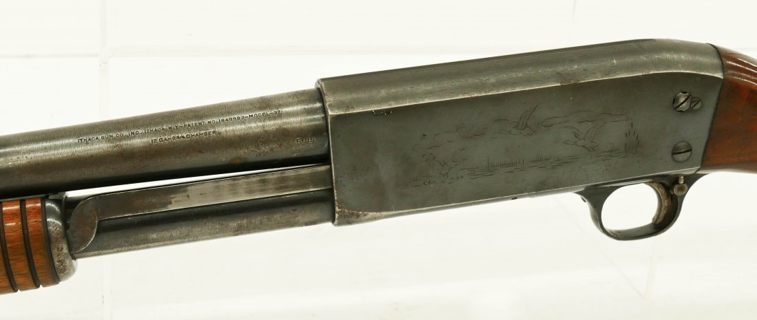 Vintage Ithaca 12 Gauge Pump Action Shotgun Serial: Vintage Ithaca 12 Gauge Pump Action Shotgun Serial Number 102302. Gun shows overall use. Lot requires FFL or background check made by Pintos Guns of Renton, Washington.