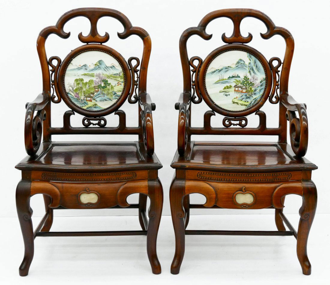 Pair of Chinese Rosewood Armchairs with Porcelain (1 of 9)