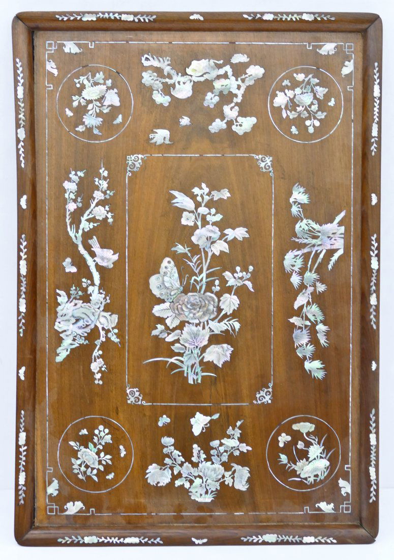 Chinese Inlaid Rosewood Serving Tray 22''x15''. (1 of 3)