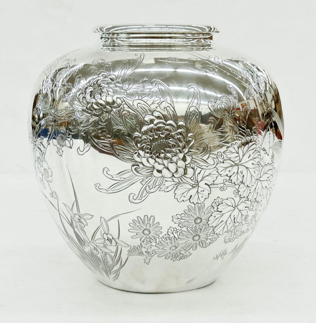 Impressive Japanese Silver Chrysanthemum Vase (1 of 4)