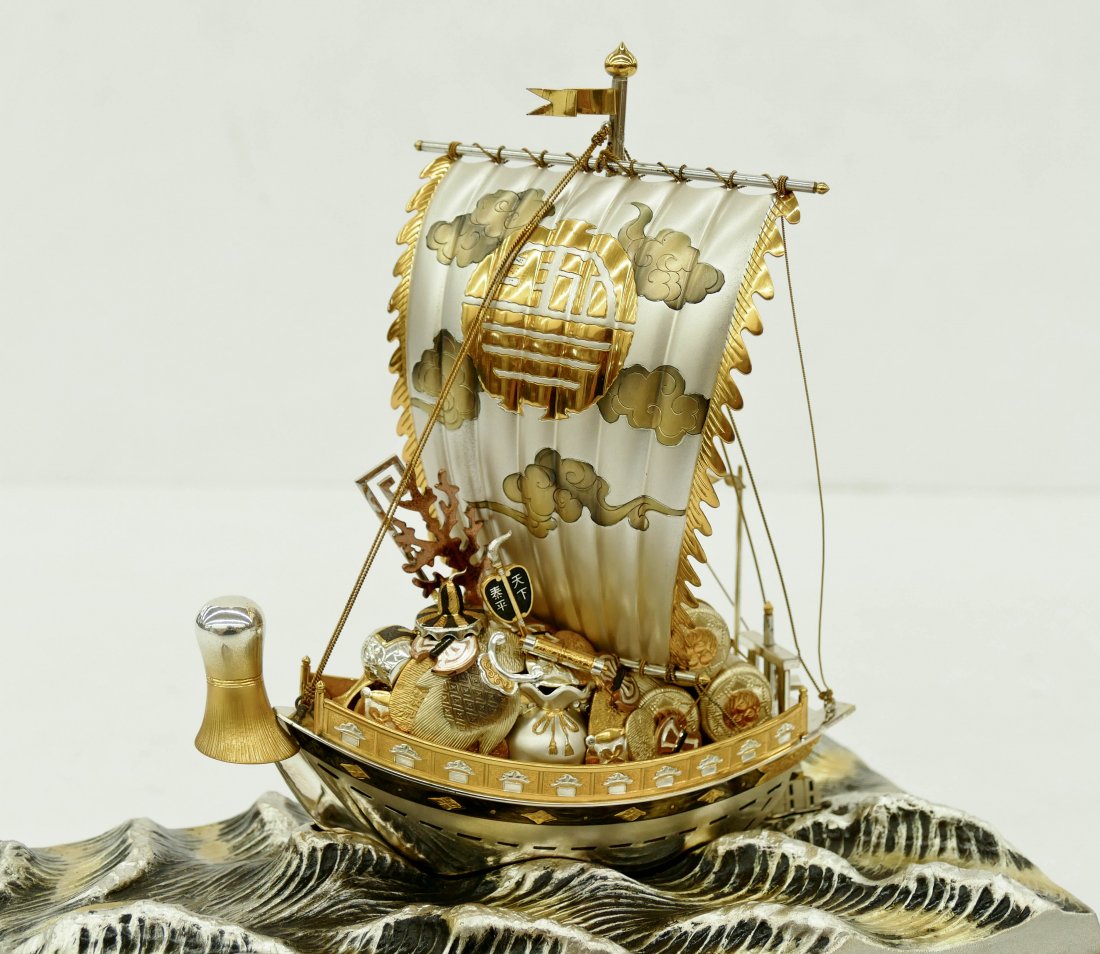 Japanese Silver Treasure Ship Model By Takehiko Seki