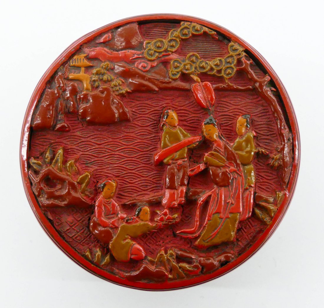 Japanese Red Lacquered Ink Paste Box 1''x2.75''. Molded (1 of 3)