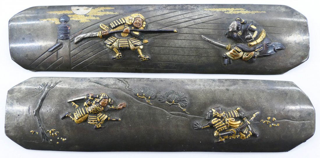 Pair of Japanese Shakudo Dagger Handles 1''x4.5'' Each. (1 of 2)