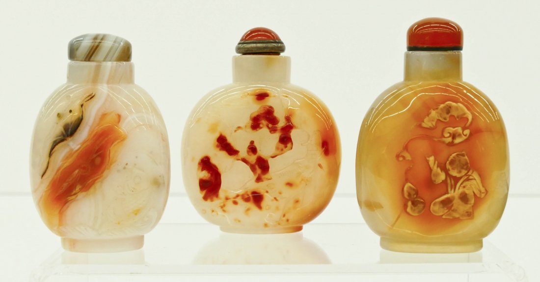 3pc Chinese Agate Carved Snuff Bottles 2.75'' Each. (1 of 2)