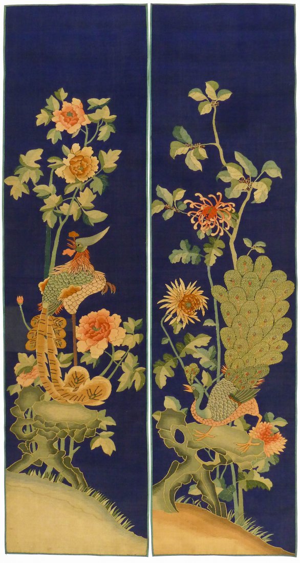 Pair Chinese Kesi Silk Panels 49.5''x13'' Each. A true (1 of 4)