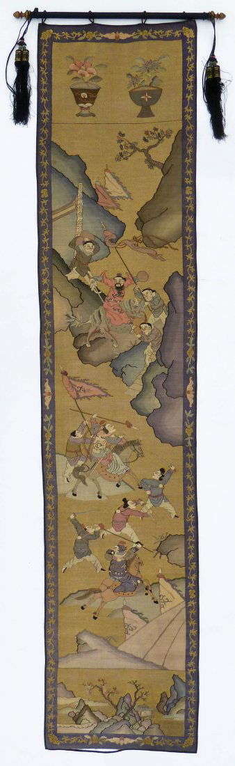 Fine Chinese Kesi Silk Warrior Panel 69''x15''. Fine (1 of 5)