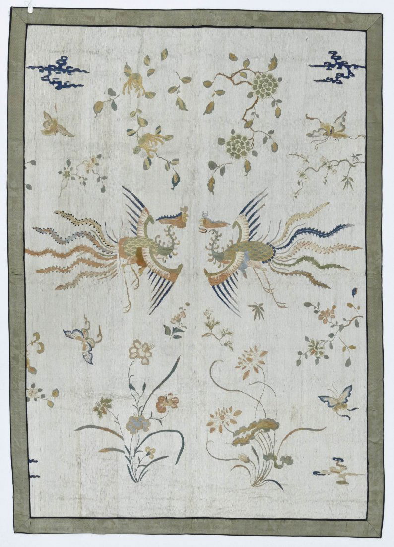 Chinese Silk Embroidered Pheonix Panel 59''x41.5''. (1 of 3)