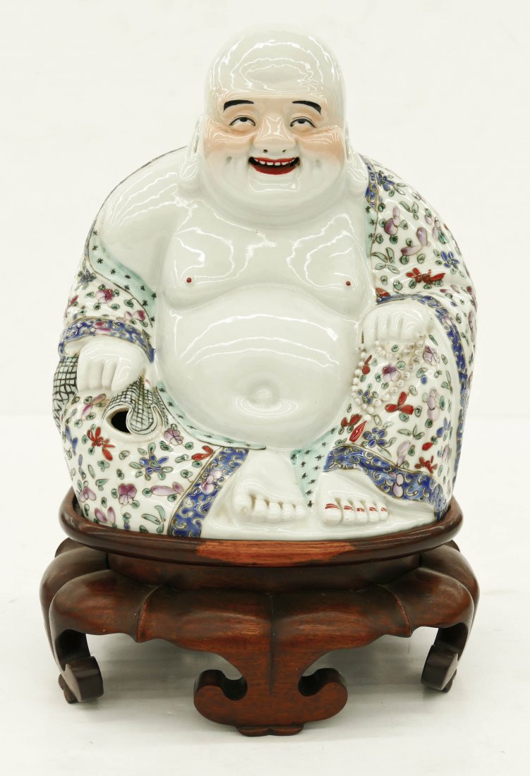 Chinese Porcelain Happy Buddha Figure on Stand (1 of 4)