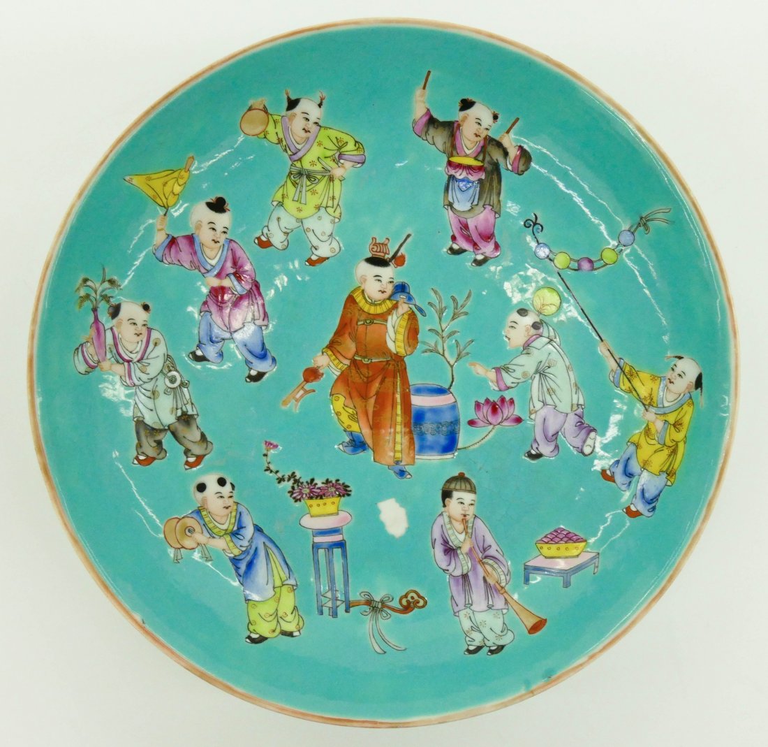 Chinese Turquoise Ground Famille Rose Bowl 2''x9''. (1 of 3)