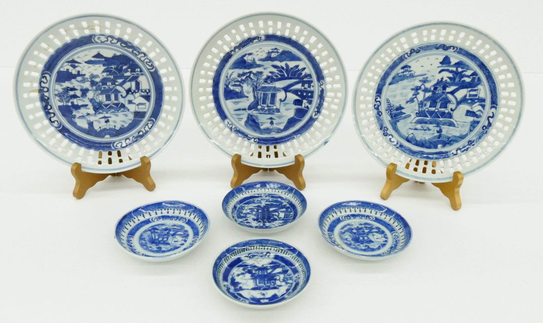 7pc Chinese Nanking Export Porcelain Plates & Dishes. (1 of 2)