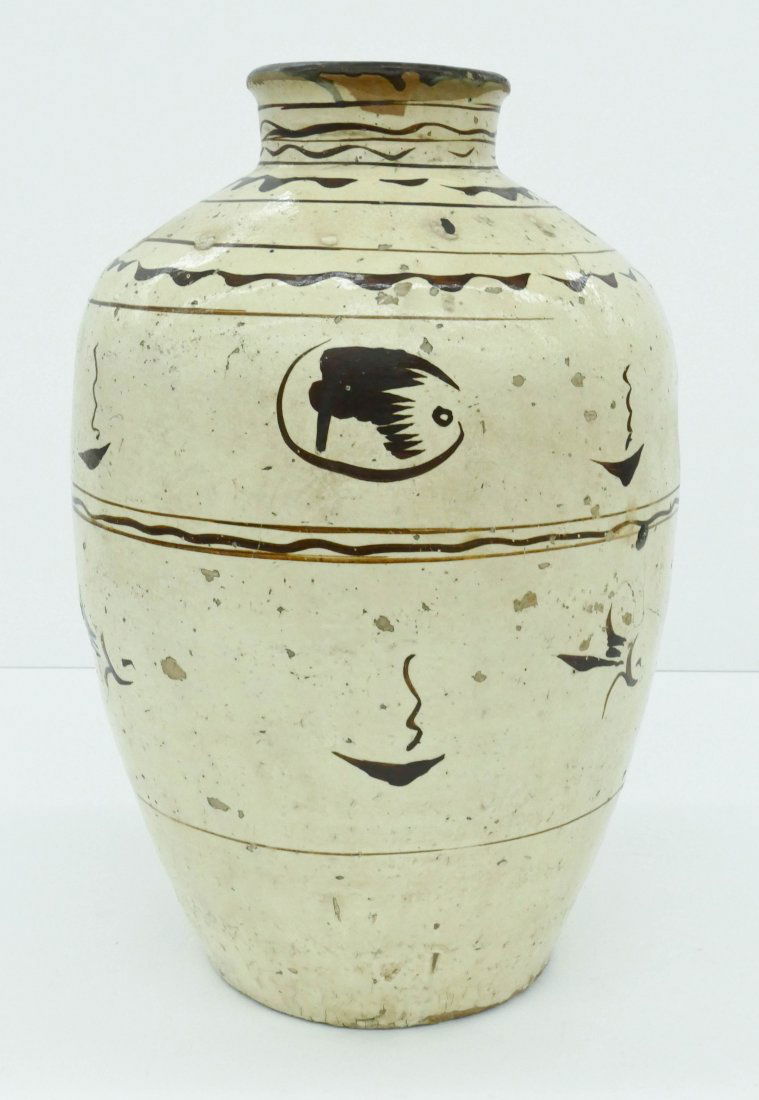 Chinese Ming Cizhou Large Storage Jar 20''x13''. Floral (1 of 2)