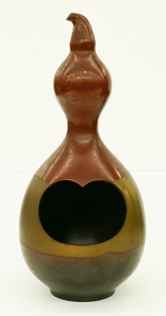 Japanese Modern Bronze Gourd Vase 9.5''x4.5''. Two (1 of 2)