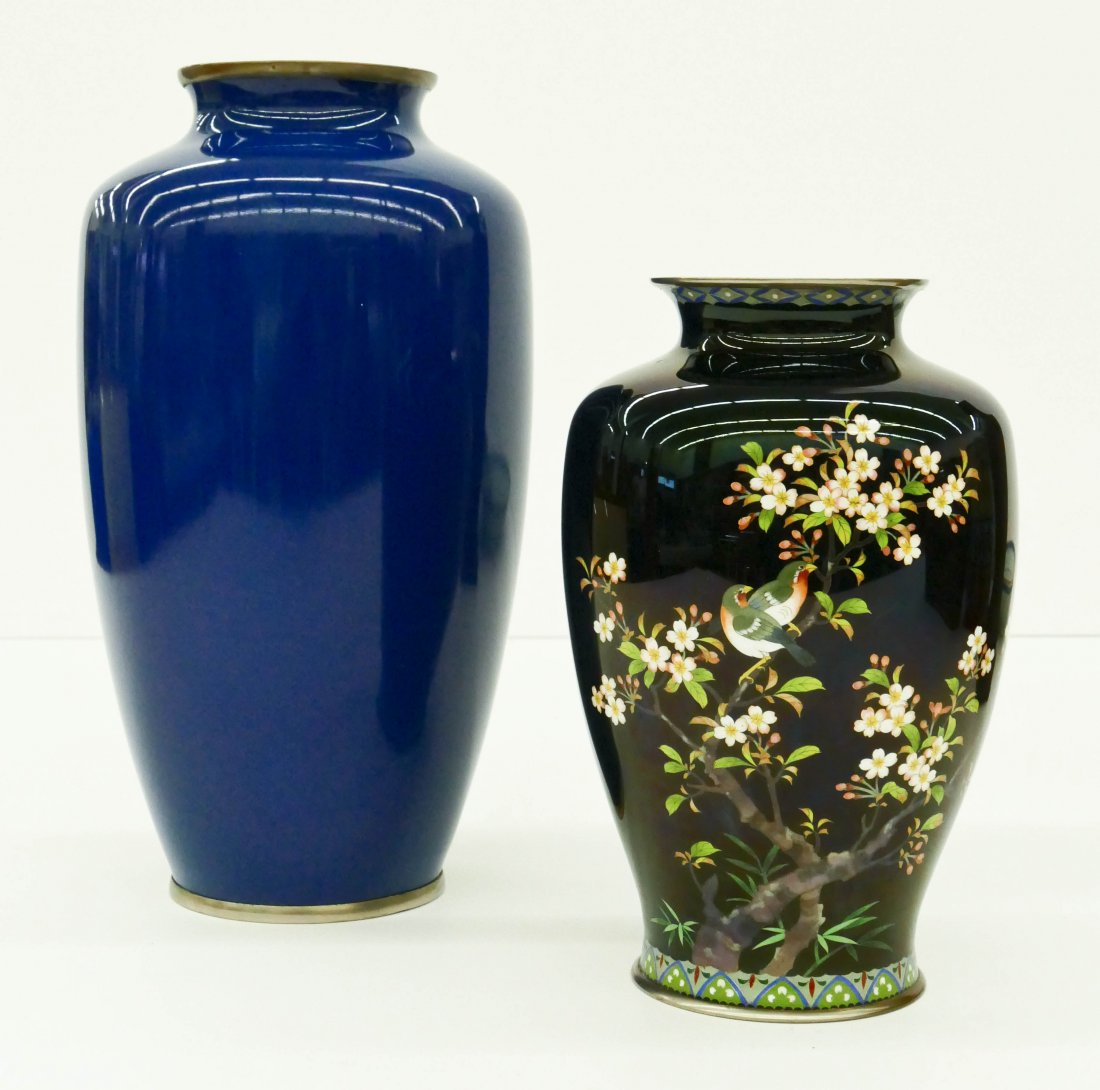 2pc Japanese Cloisonne Vases. Includes a blue (1 of 1)