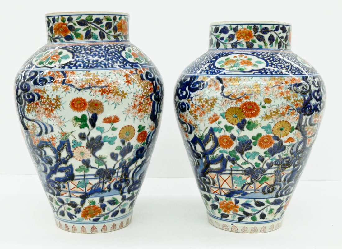 Pair Japanese Large Imari Porcelain Temple Vases (1 of 3)
