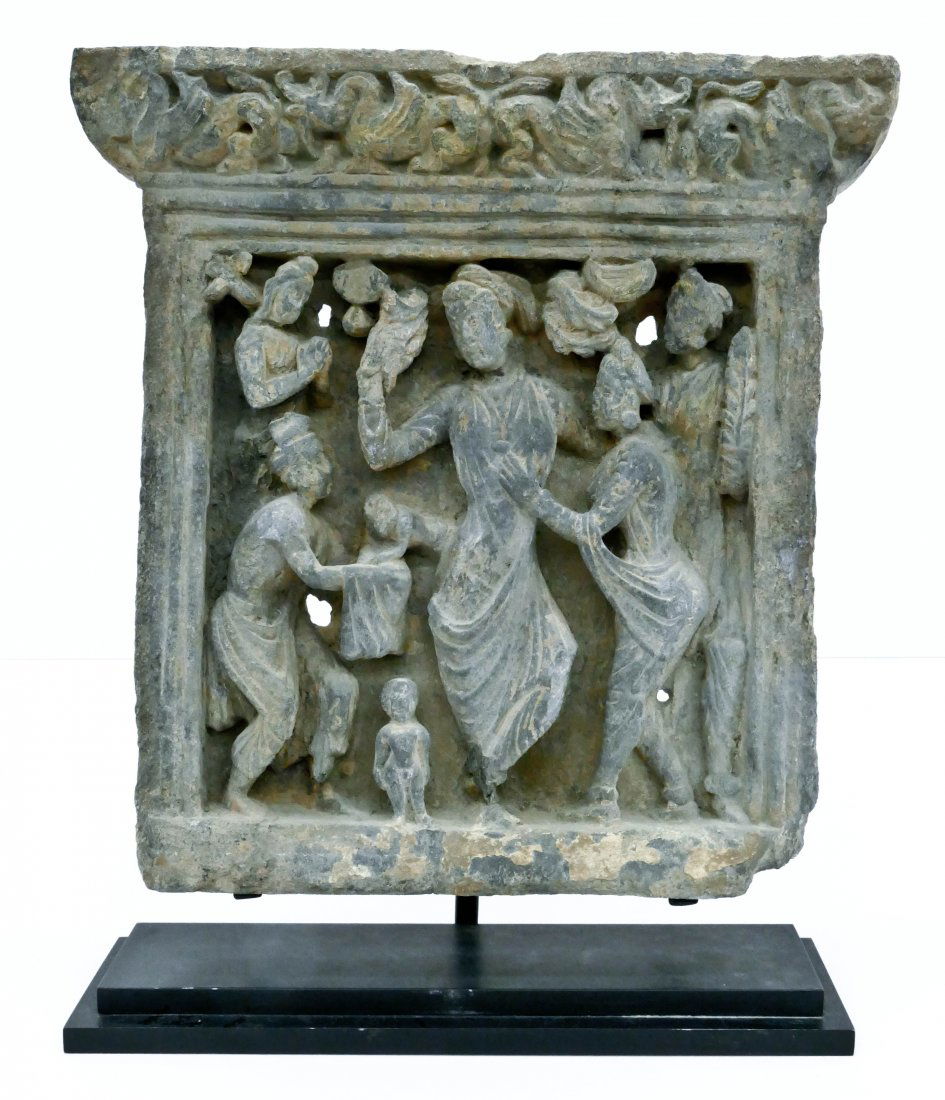 Gandhara Relief Carved Stone Frieze Fragment on Steel S (1 of 2)