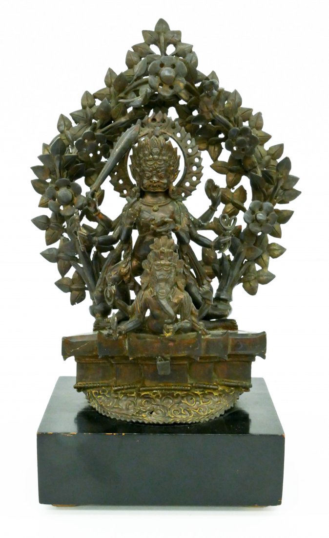 Nepalese Bronze Heramba Ganesh on Stand 13.5''x8.5''.: Nepalese Bronze Heramba Ganesh on Stand 13.5''x8.5''. Three part bronze deity with fitted wood base. Excellent condition. 19th or 20th century.