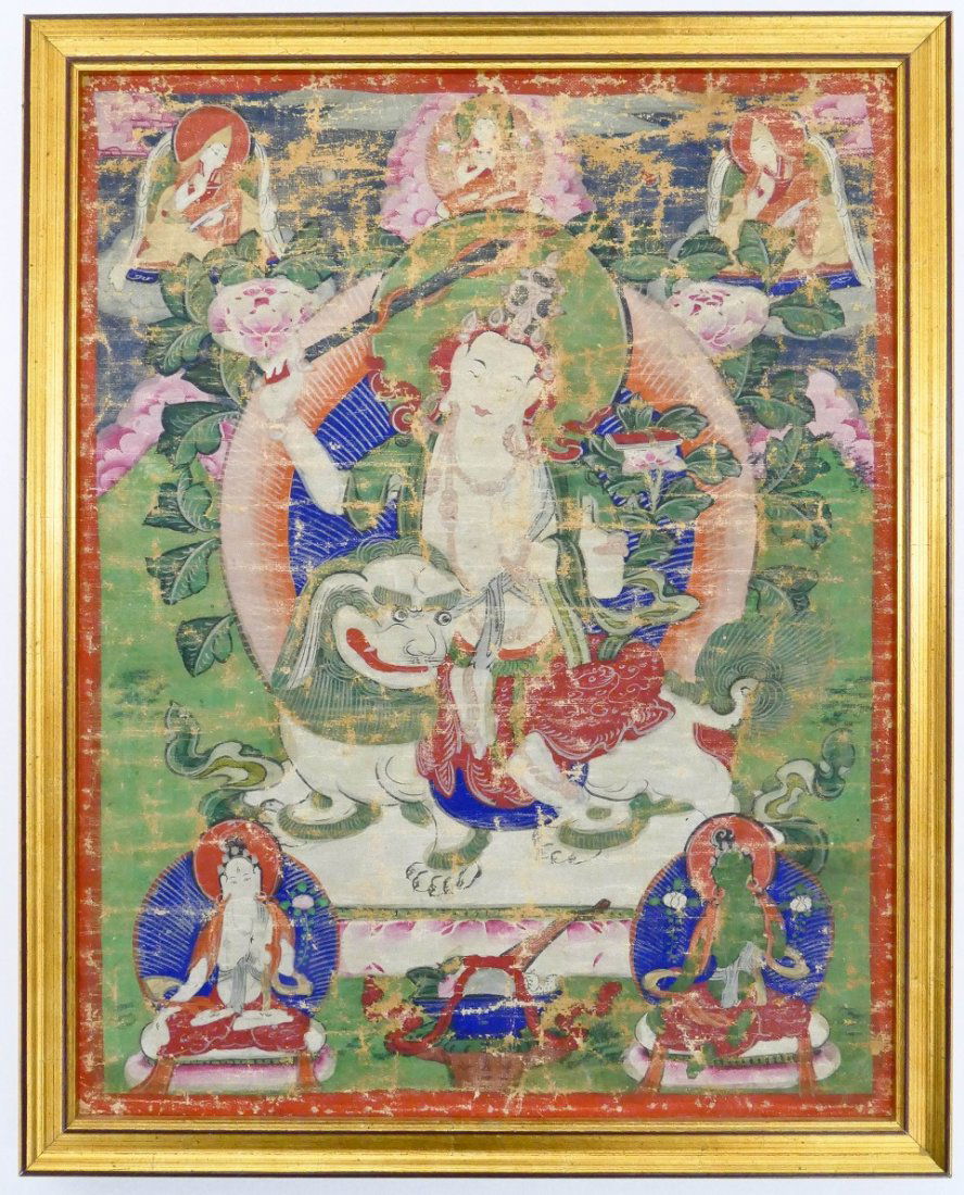 Tibetan Painted Thangka Framed 13''x10.5''. Polychrome (1 of 1)