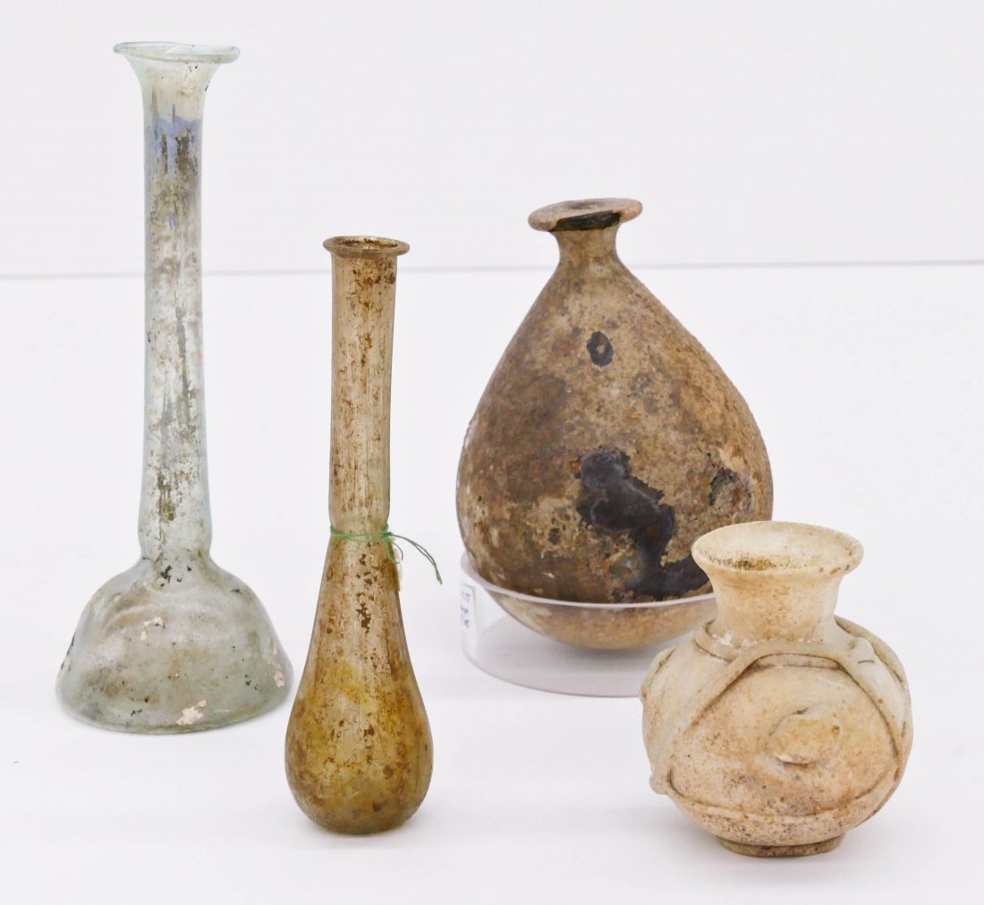 4pc Ancient Roman Glass Vial & Beaker Vases. Sizes (1 of 2)