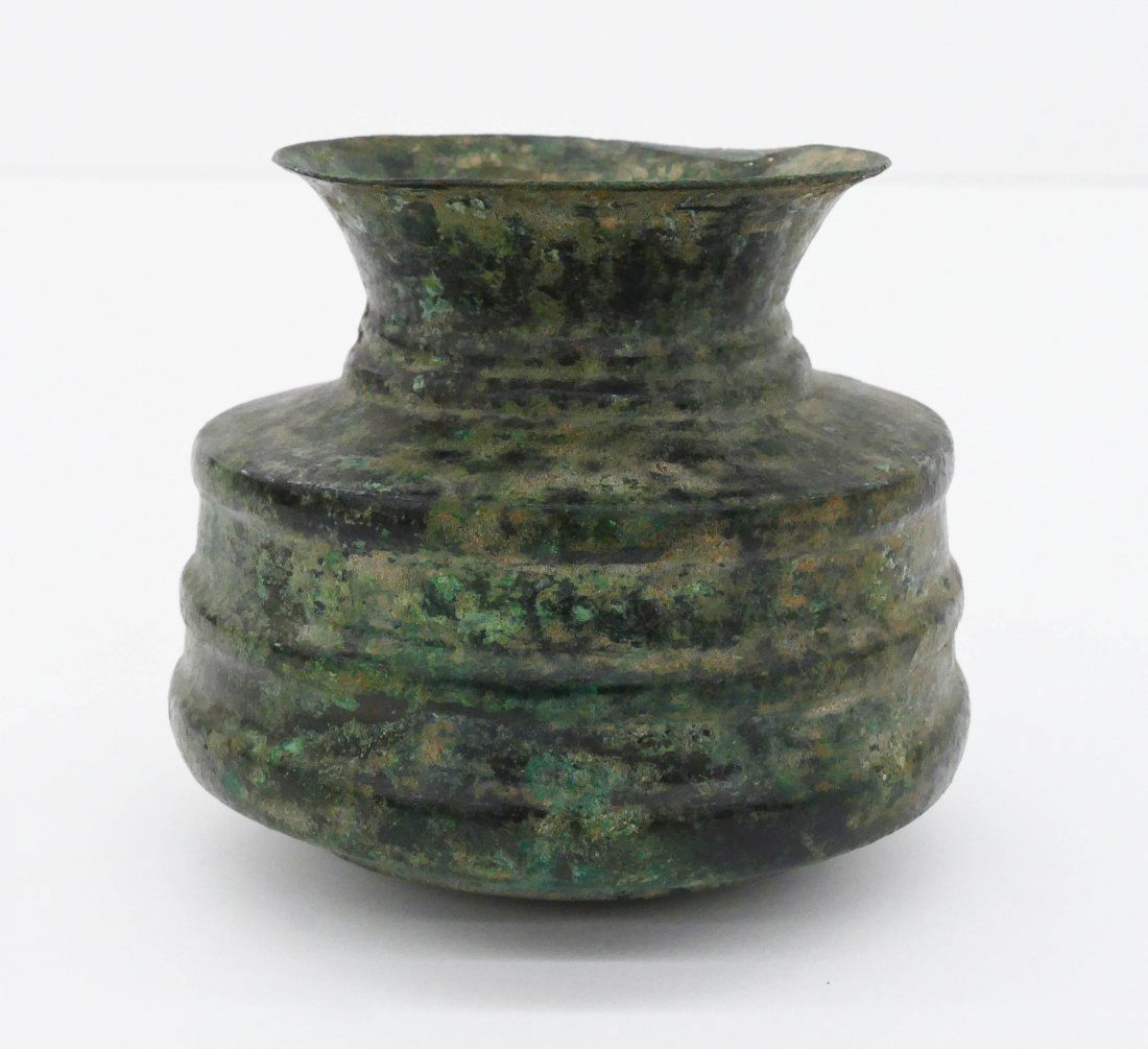 Ancient Mesopotamian Bronze Bottle or Jar 3''x3.5''. (1 of 2)