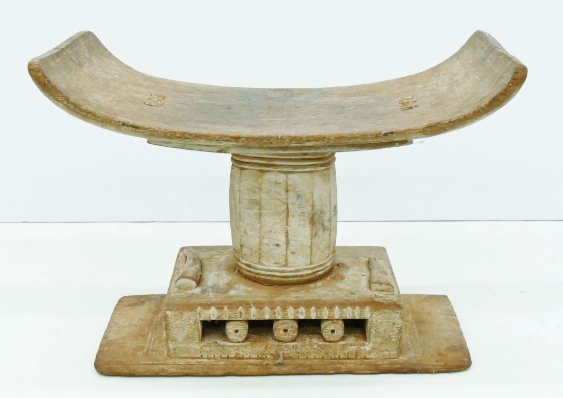 Ashanti Carved Wood Bench 18''x25.5''. Carved and (1 of 2)