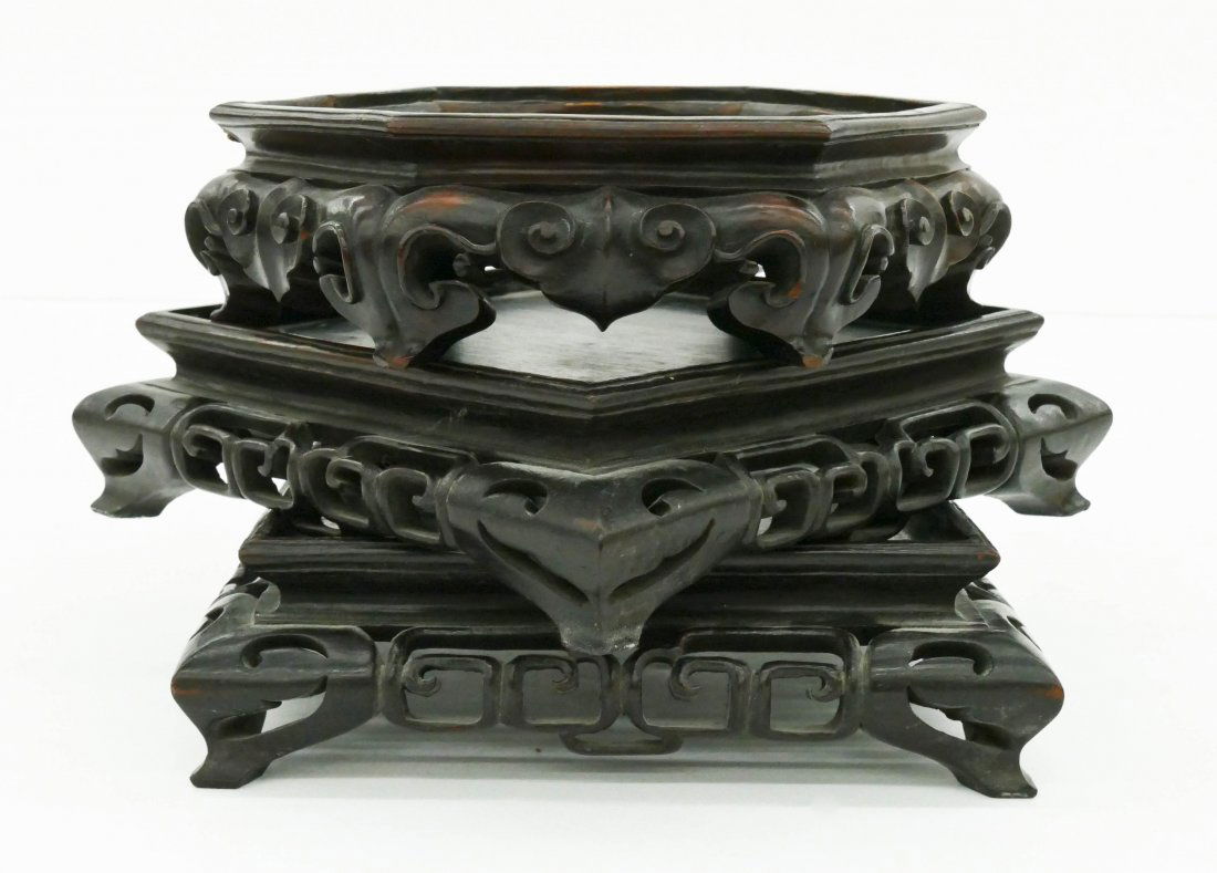 3pc Chinese Rosewood Display Stands. Includes a pair of (1 of 2)