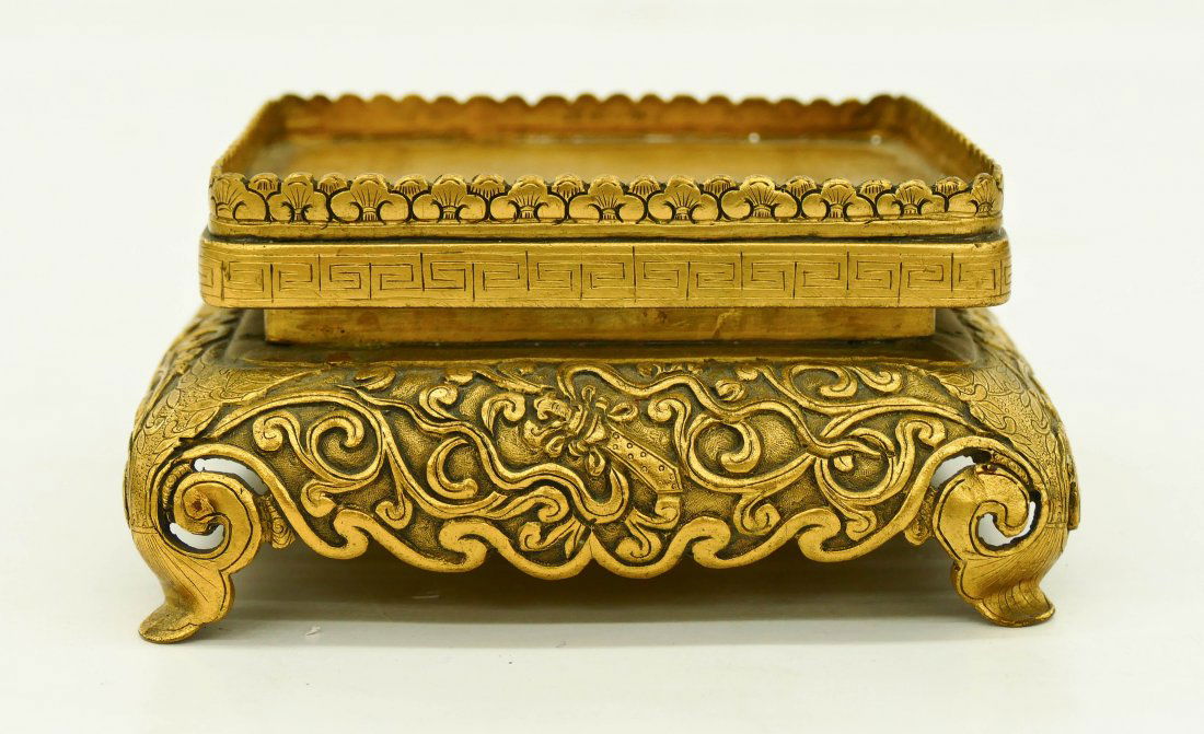 Fine Chinese Gilt Bronze Vase Stand 2''x4.5''. (1 of 3)