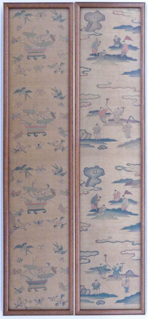 2pc Chinese Kesi Silk Framed Panels 46''x11'' Each. One (1 of 3)