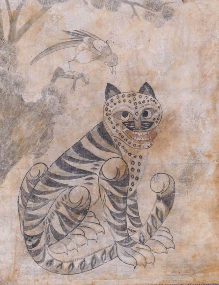 Korean Folk Art Tiger Scroll Painting 62.5''x34.5''. (1 of 2)