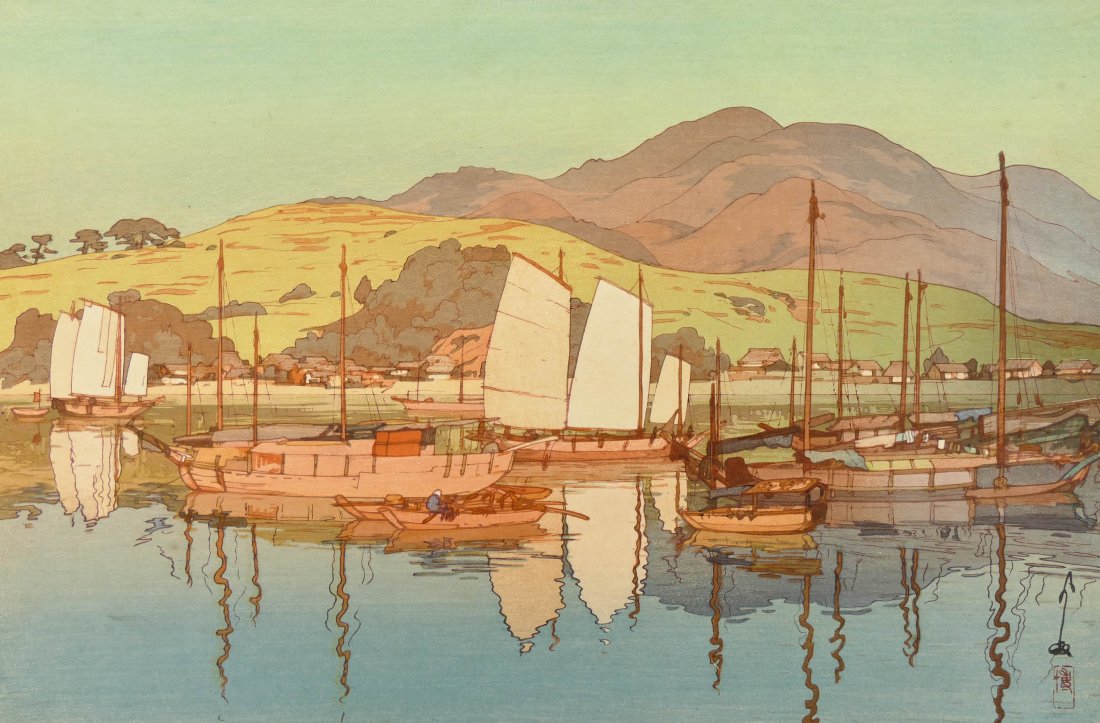 Hiroshi Yoshida ''Waiting for the Tide'' Woodblock: Hiroshi Yoshida ''Waiting for the Tide'' Woodblock Print 10.5''x16'' Sheet. Japanese block print oban size. Pencil signed and titled. Excellent condition. Loose, unframed.