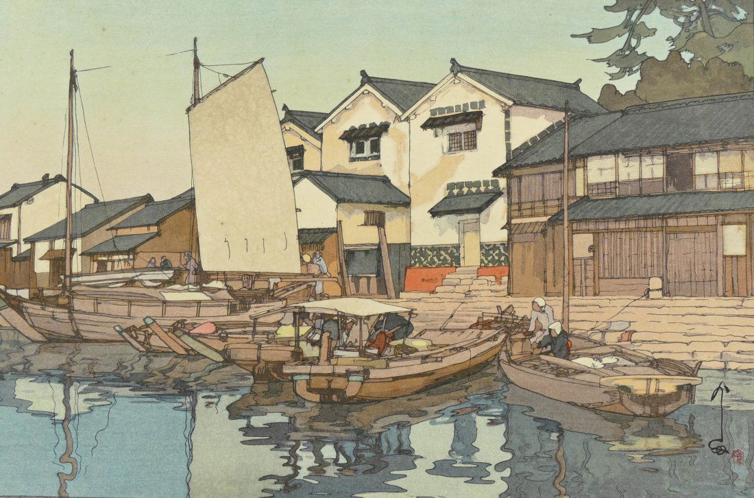 2pc Hiroshi Yoshida ''Tomonoura'' Woodblock Prints (1 of 4)
