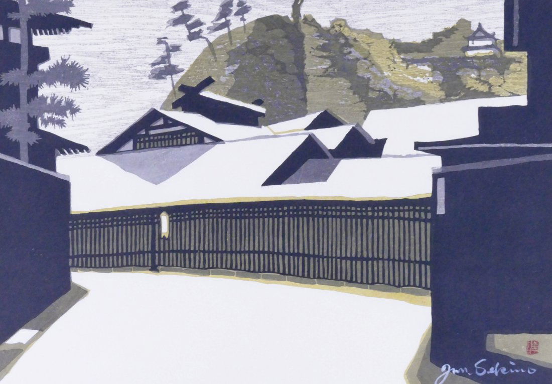 2pc Junichiro Sekino Japanese Woodblock Prints Framed (1 of 3)