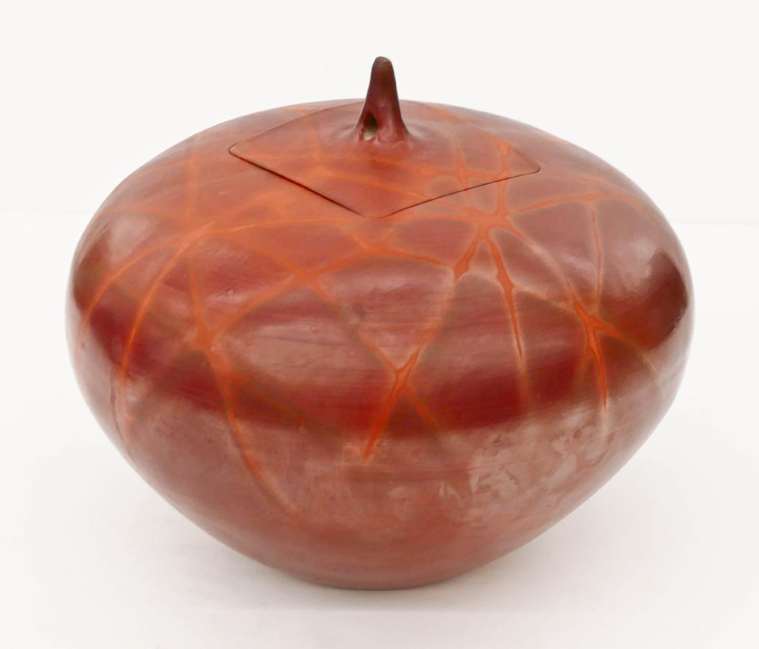 Kurt Weiser (b.1950 American) Globular Jar Salt Fired: Kurt Weiser (b.1950 American) Globular Jar Salt Fired Earthenware 12''x15''. A large red melon form jar with burnt rope motifs. Signed on bottom. Excellent condition. Collection of Randy Cook, former