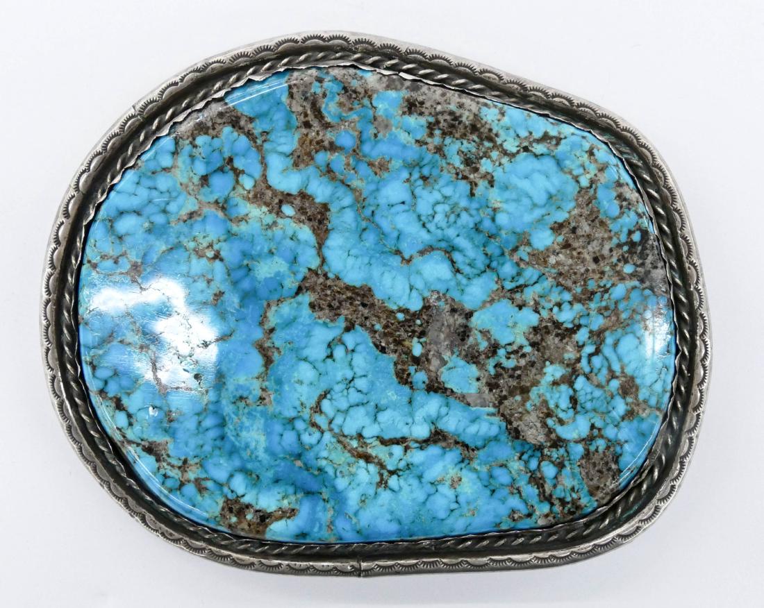 Massive Navajo Silver & Turquoise Belt Buckle (1 of 3)