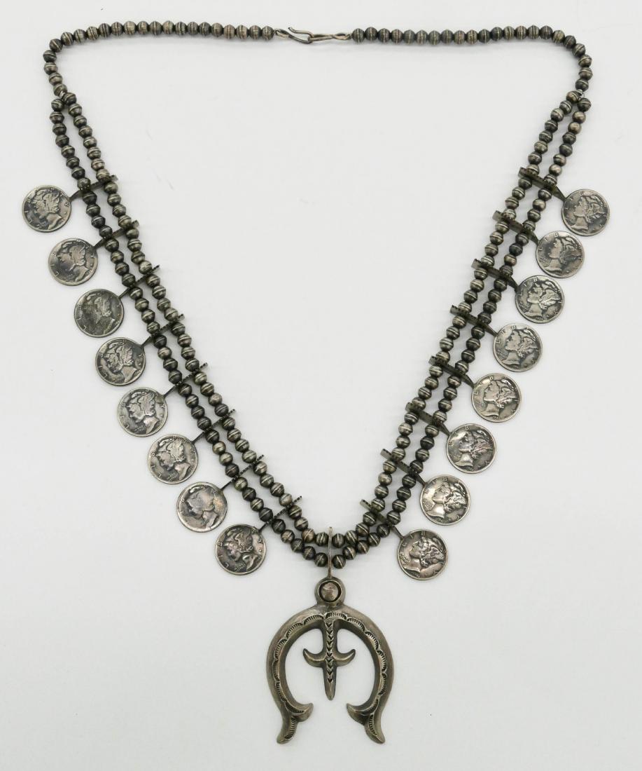 Navajo Old Pawn Silver Mercury Dime Squash Blossom (1 of 3)